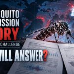 Mosquito, global map, and research papers illustrating questions about the HIV mosquito transmission theory.